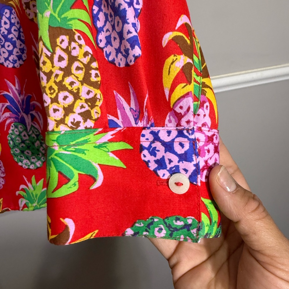 Foxcroft Red Multicolor Pineapple Button Down Shi… - image 3
